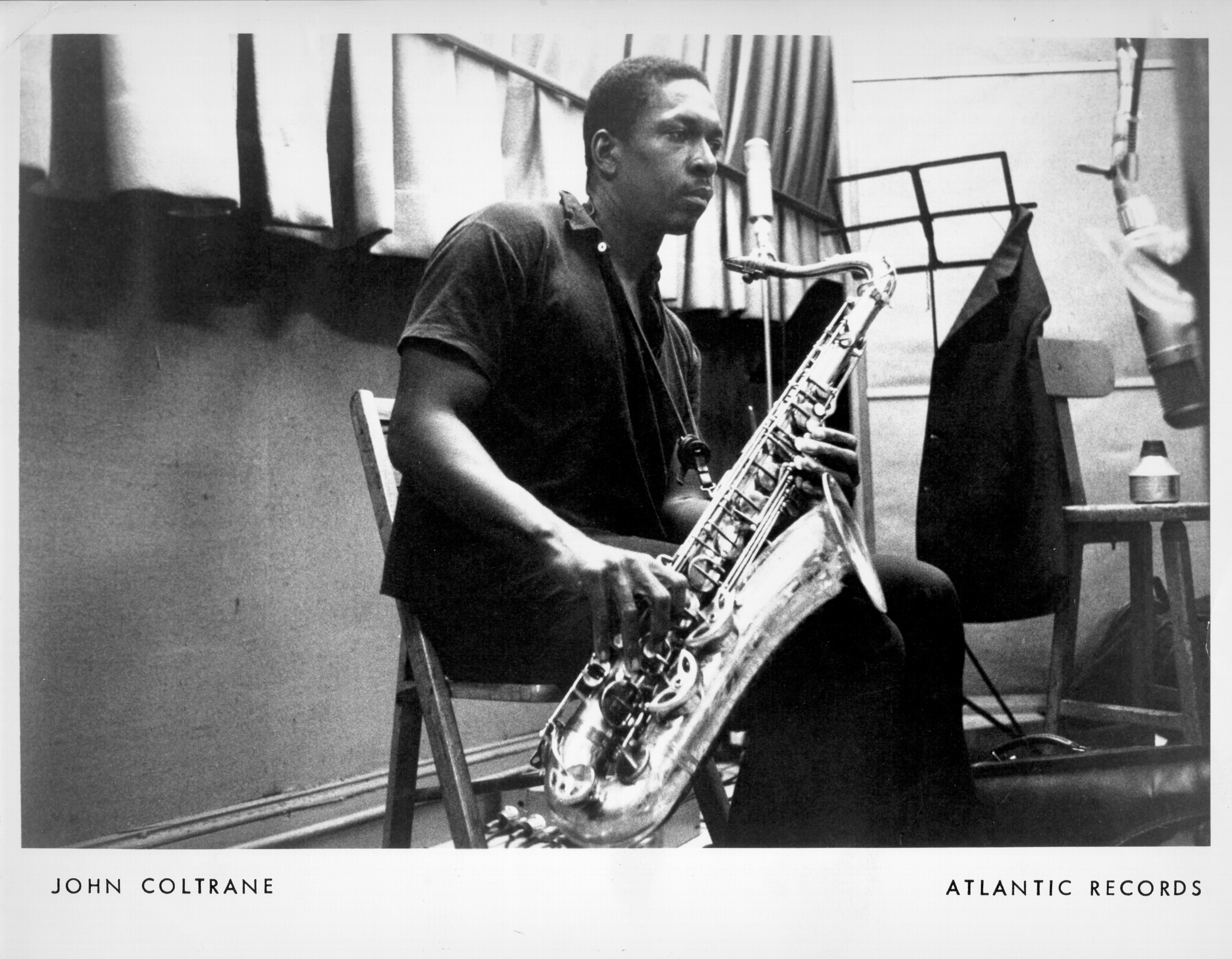Atlantic Records promo photo of John Coltrane in the studio, circa 1958. Photo via Michael Ochs Archives/Getty Images.